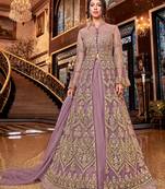 Mauve Embroidered Net Semi-Stitched Anarkali Suit Up To 42" Size