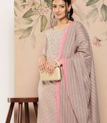 Mauve printed cotton ethnic-kurtis