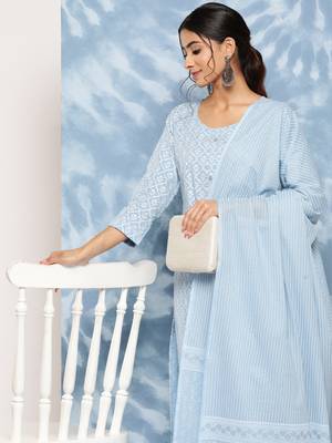 Sky-blue printed cotton ethnic-kurtis 1
