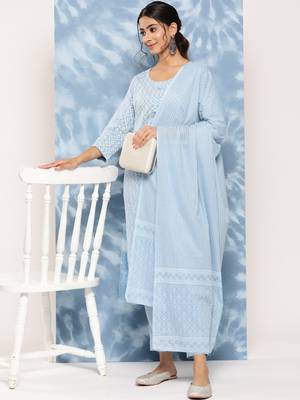 Sky-blue printed cotton ethnic-kurtis 2