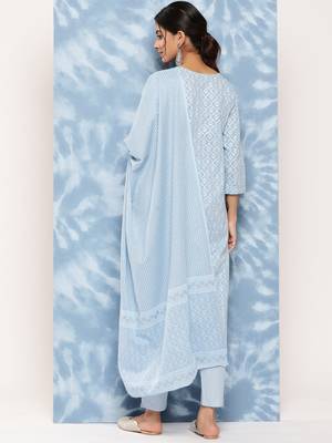 Sky-blue printed cotton ethnic-kurtis 3