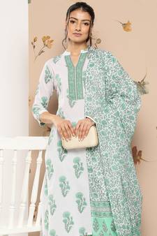 White printed cotton ethnic-kurtis