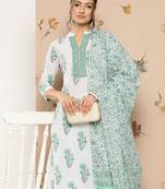 White printed cotton ethnic-kurtis