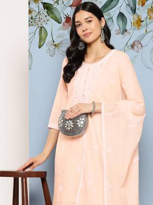 Peach embroidered cotton ethnic-kurtis 1