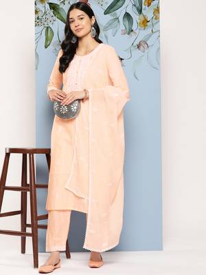 Peach embroidered cotton ethnic-kurtis 2
