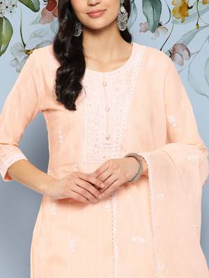 Peach embroidered cotton ethnic-kurtis 4
