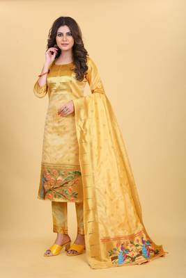 Yellow zari banarasi silk salwar 1