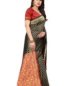Black Jacquard Woven Lichi Silk Festival Saree With Unstitched Blouse