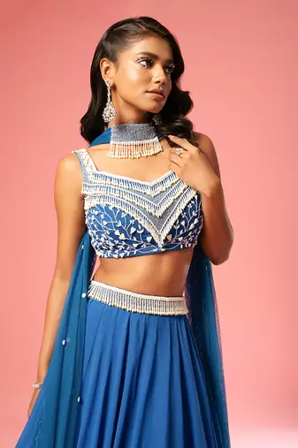 Blue Pearl Work Lehenga Set