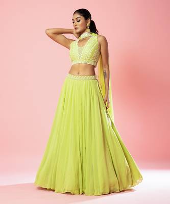 Lime Green Embroidered Lehenga Set 1