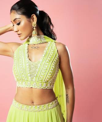 Lime Green Embroidered Lehenga Set 2