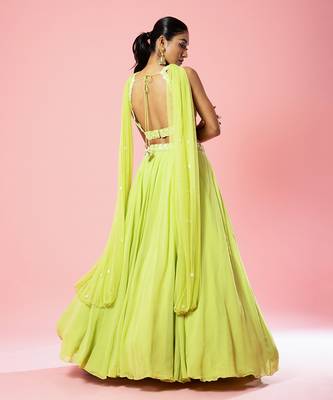 Lime Green Embroidered Lehenga Set 3