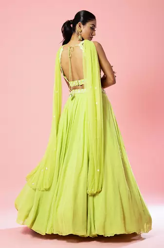 Lime Green Embroidered Lehenga Set