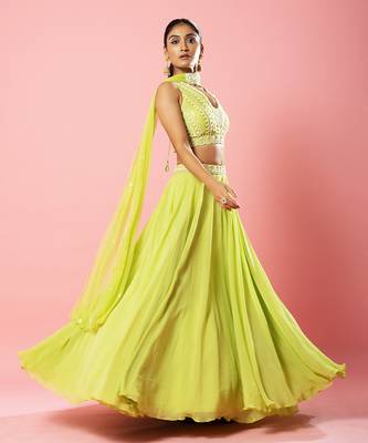 Lime Green Embroidered Lehenga Set 4