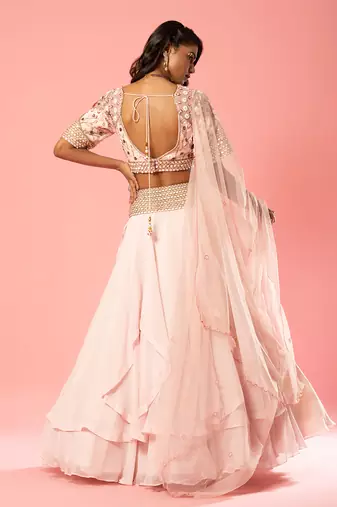 Basby Pink Organza Lehenga Set