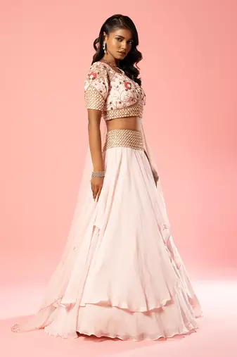 Basby Pink Organza Lehenga Set