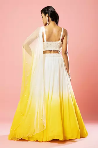 Ivory And Yellow Ombre Lehenga Set