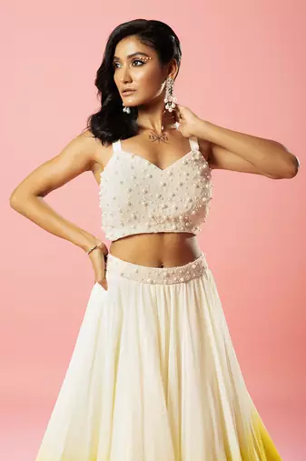 Ivory And Yellow Ombre Lehenga Set