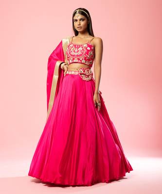 Hot Pink Hand Embroidered Lehenga Set 1