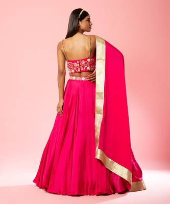 Hot Pink Hand Embroidered Lehenga Set 2