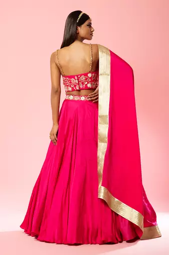 Hot Pink Hand Embroidered Lehenga Set