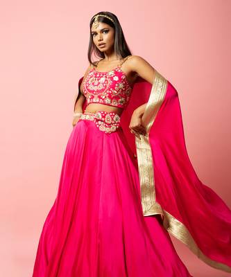 Hot Pink Hand Embroidered Lehenga Set 3