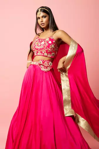 Hot Pink Hand Embroidered Lehenga Set