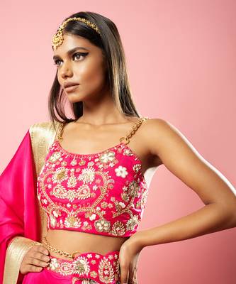 Hot Pink Hand Embroidered Lehenga Set 4