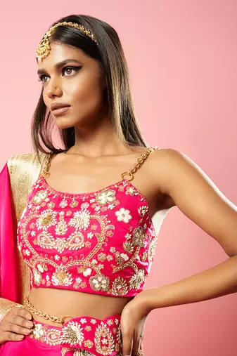 Hot Pink Hand Embroidered Lehenga Set