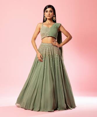Sage Green Drape Lehenga Set 1
