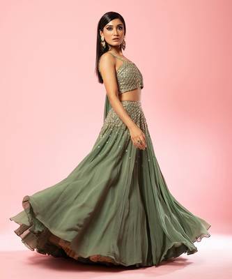 Sage Green Drape Lehenga Set 2