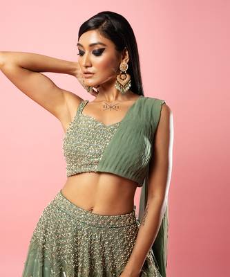 Sage Green Drape Lehenga Set 3
