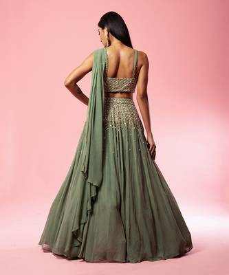 Sage Green Drape Lehenga Set 4