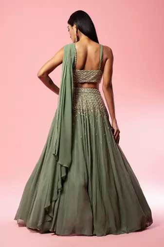 Sage Green Drape Lehenga Set