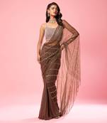 Coffee Brown Hand Embroidered Saree Set