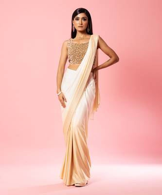 Ivory And Golden Ombre Saree Set 1
