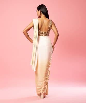Ivory And Golden Ombre Saree Set 4