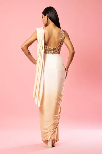 Ivory And Golden Ombre Saree Set