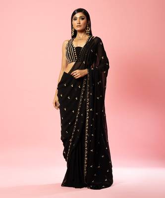 Black Hand Embroidered Saree Set 1