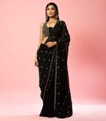 Black Hand Embroidered Saree Set