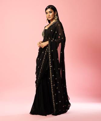 Black Hand Embroidered Saree Set 2