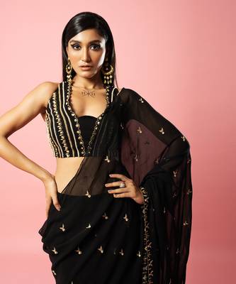 Black Hand Embroidered Saree Set 3