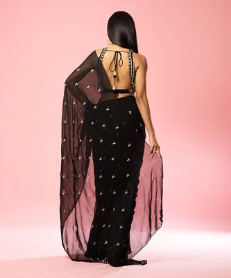 Black Hand Embroidered Saree Set 4