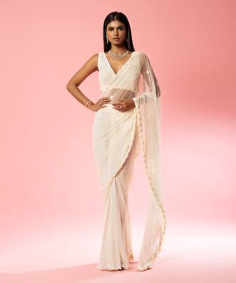 Ivory Hand Embroidered Saree Set 2