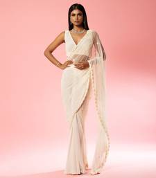Ivory Hand Embroidered Saree Set