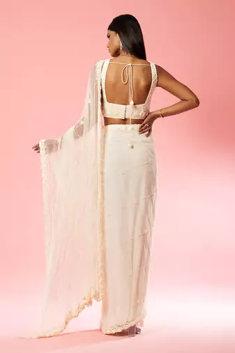 Ivory Hand Embroidered Saree Set