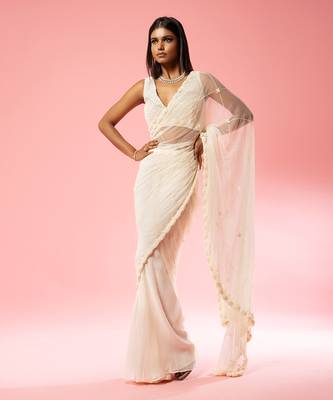 Ivory Hand Embroidered Saree Set 4