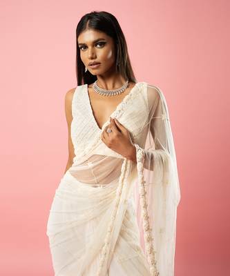 Ivory Hand Embroidered Saree Set 5