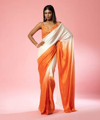 Ivory And Orange Ombre Saree Set 1