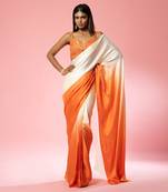 Ivory And Orange Ombre Saree Set